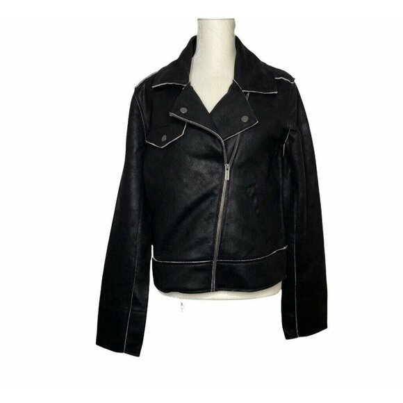 Splendid‎ Womens French Terry Moto Jacket Black Asymmetric Zip Up Pockets S New - Picture 2 of 11